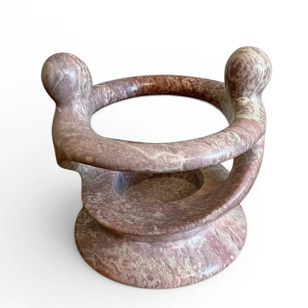Abstract Soapstone Sculpture Two Figures Circle‎ Candle Holder Pink Carved Stone